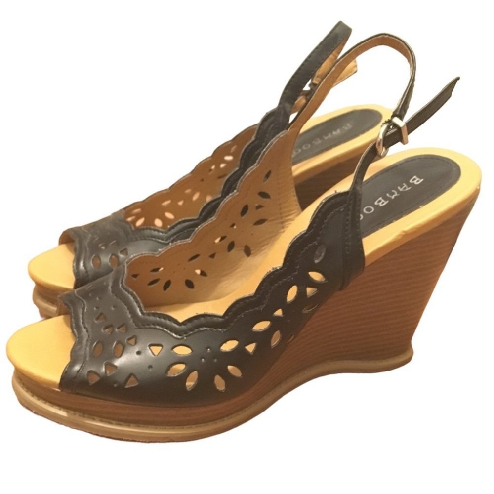 Cute Bamboo Slingback Wedges - Picture 1 of 6
